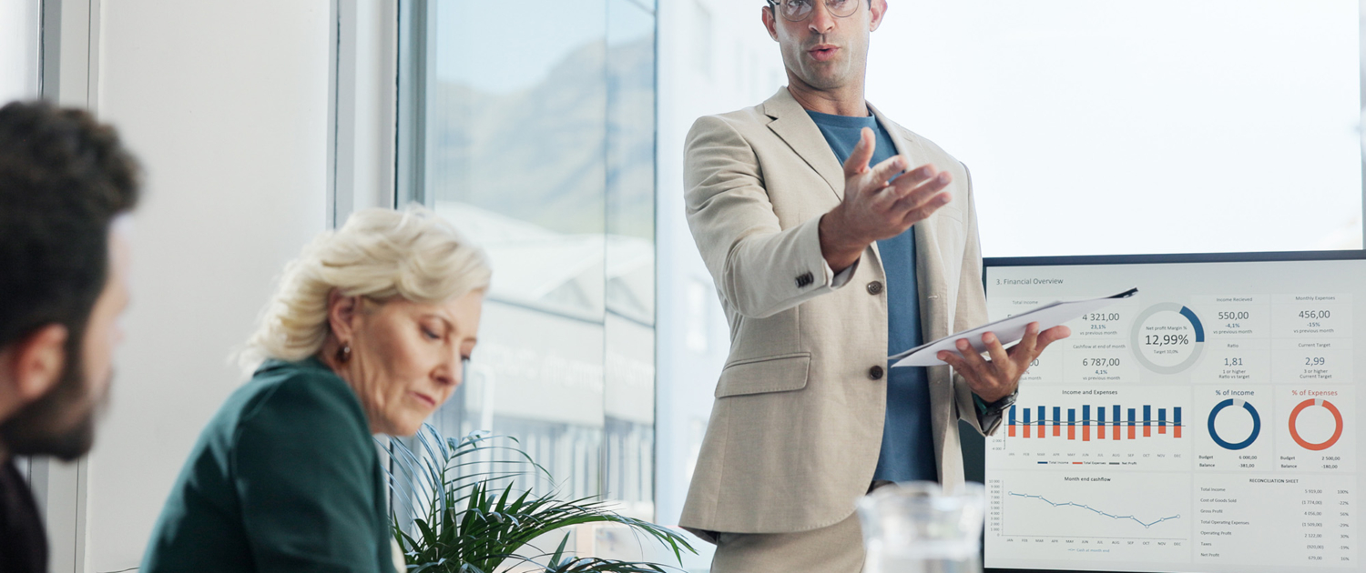 Presentation, Computer Screen And Business People In Office For Company Profit