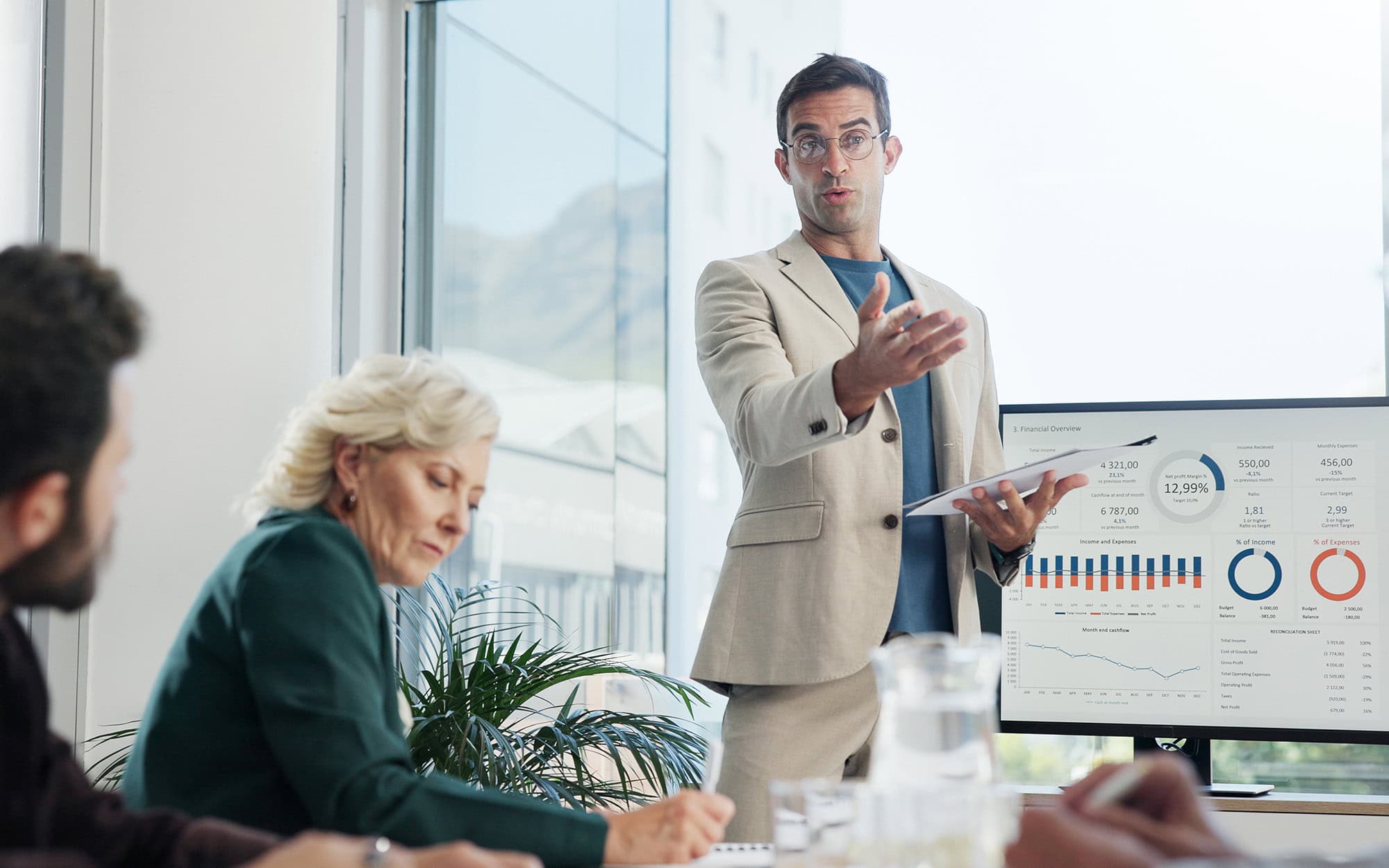 Presentation, Computer Screen And Business People In Office For Company Profit